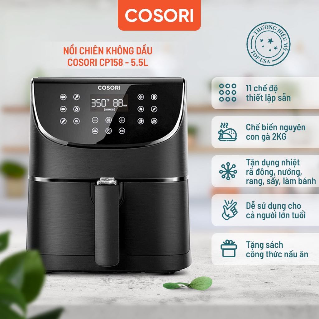 Nồi chiên không dầu điện tử Cosori CP158- AF(5,5 lít) đen - Chính hãng bảo hành 2 năm