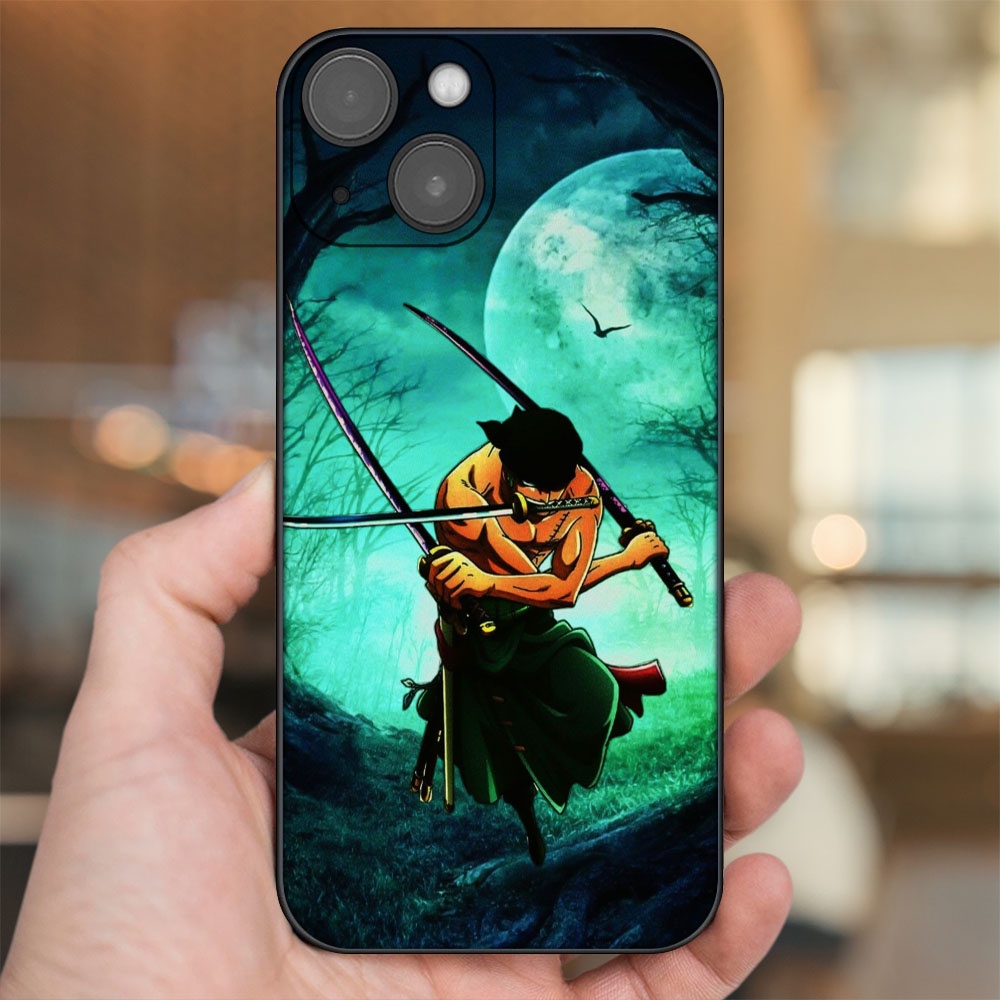 Ốp lưng iPhone 14 dẻo đen cạnh vuông in hình Zoro One Piece