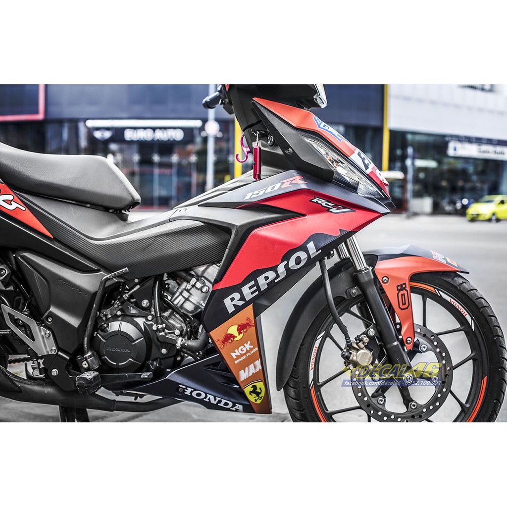 Tem xe Winner 150 thiết kế Repsol nhôm đỏ đen