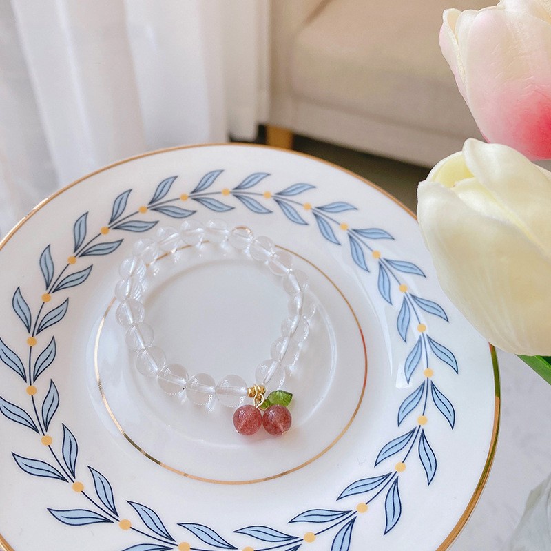 Vòng tay cô gái dễ thương Vòng tay anh đào Vòng tay pha lê trắng Vòng tay pha lê