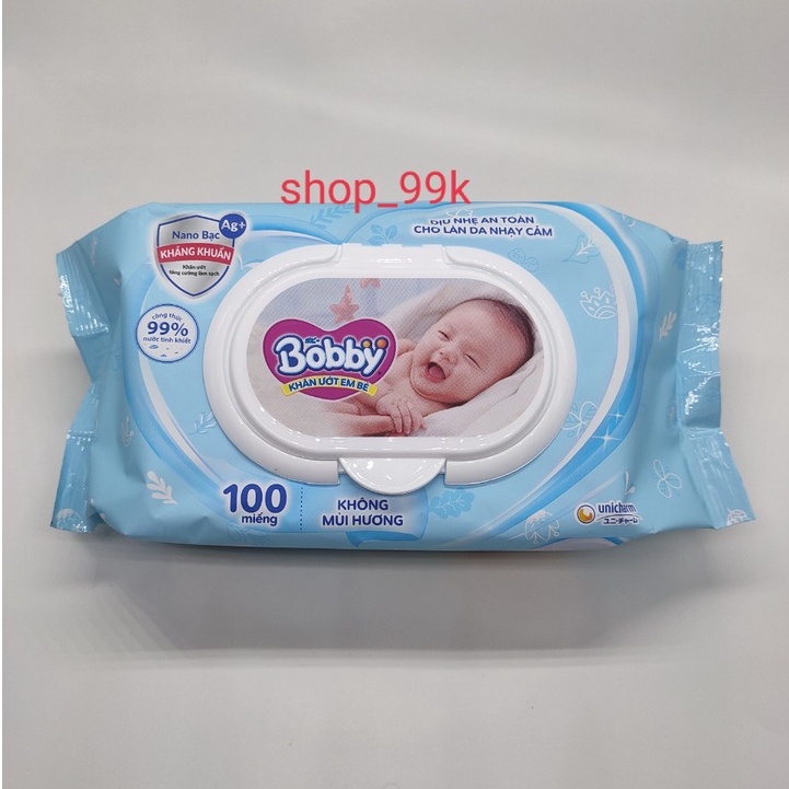 Khăn ướt Bobby Care không mùi 100 tờ/gói