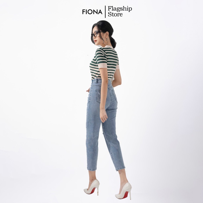 Áo Len Cộc Tay Nữ FIONA, Áo Len Kẻ Ngang Thu Đông Mã F850727