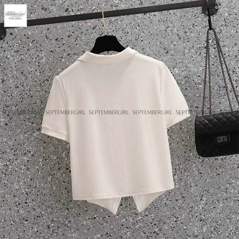 Áo kiểu nữ vạt chéo SEPTEMBERGIRL polo cổ bẻ dáng croptop - AO TOP NU 023