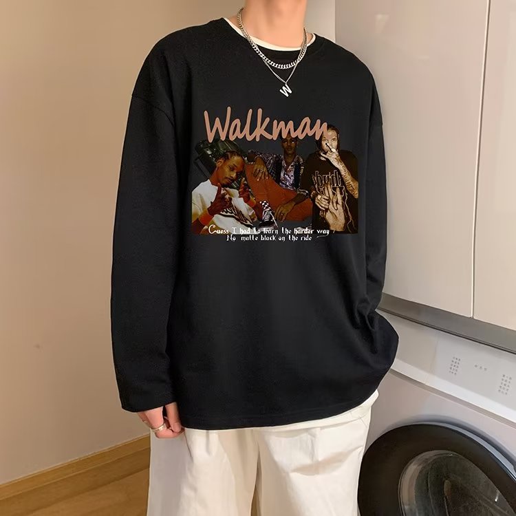 Áo Thun Tay Dài Dáng Rộng In Chữ Phong Cách Hip Hop Nhật Bản Thời Trang Cho Nam Và Nữ Size M-5XL