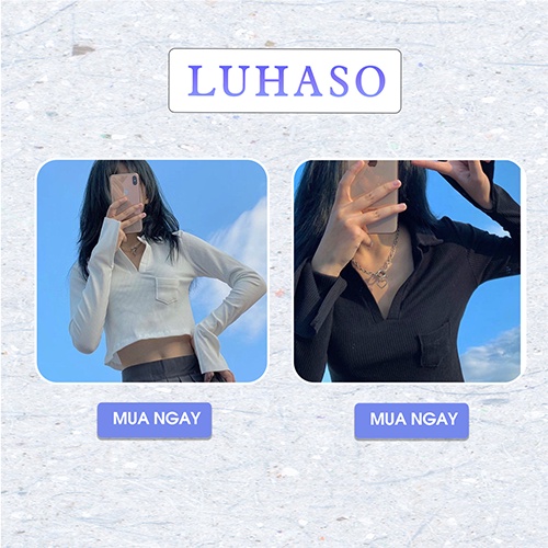 áo croptop nữ tay dài kiểu ôm tay phồng LUHASO CT 105 | BigBuy360 - bigbuy360.vn
