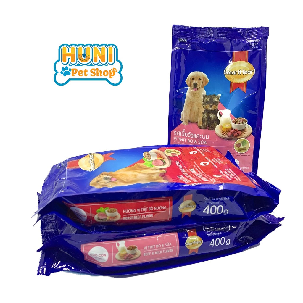 Thức ăn cho chó Smartheart Puppy hạt cho chó trưởng thành vị sữa - gói 400g, 1.5kg