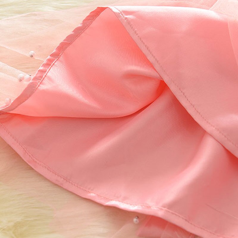 BEAR LEADER Đầm Công Chúa Phối Ren Đính Nơ Màu Trơn Đính Ngọc Trai Thời Trang Mùa Hè Xinh Xắn Cho Bé Gái