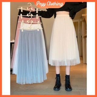 Chân váy dài xếp ly dáng xòe lưới ulzzang Hàn Quốc CV03 - Peyy Clothing