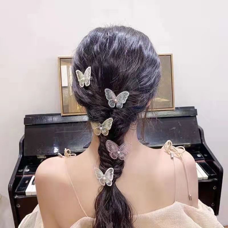 Kẹp tóc thêu hình bướm, kẹp tóc lưới cho nữ và bé gái phong cách Hàn Quốc