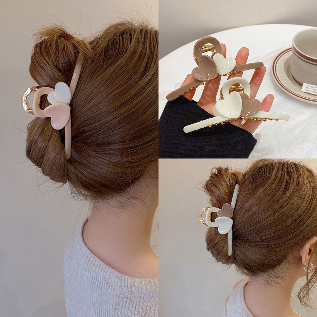 Kẹp Tóc Hình Trái Tim Màu Trà Sữa Dễ Thương Dành Cho Nữ