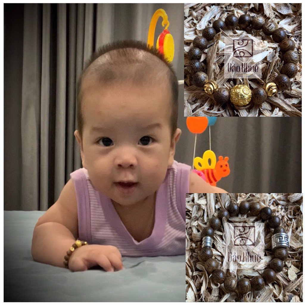 Vòng tay trầm hương cho bé - LÁ BÙA BẢO VỆ BÉ YÊU - bé ngủ ngoan,không giật mình quấy khóc,tránh gió độc & giữ ấm cơ thể