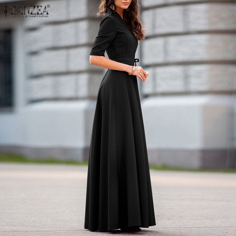 Đầm chữ A ZANZEA tay lửng cổ chữ v phong cách Châu Âu thời trang cho nữ