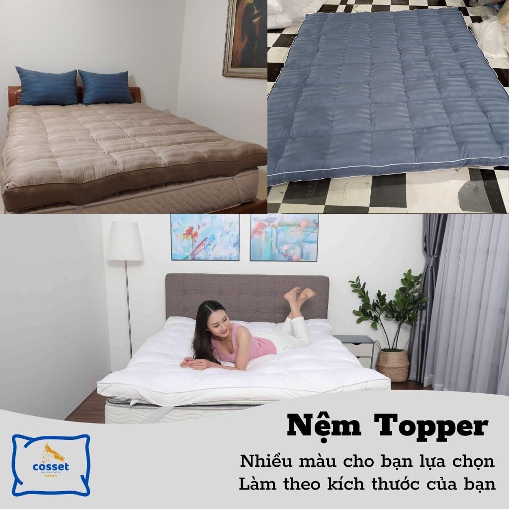 Đệm topper 10cm Cosset - Tấm làm mềm nệm topper êm ái chuyên trang bị cho khách sạn 4 - 5 Sao,tặng kèm 1 đôi gối