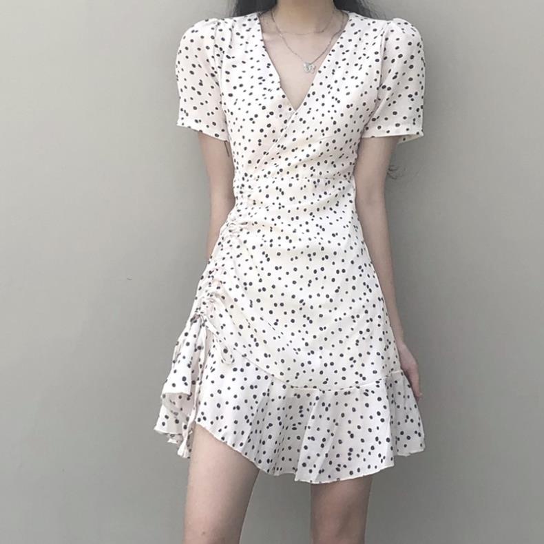 đầm trắng đầm bigsize nữ đầm tay phồng đầm nữ váy hoa nhí vintage váy cổ v váy đi chơi đầm đi tiệc váy tiểu thư sang chảnh