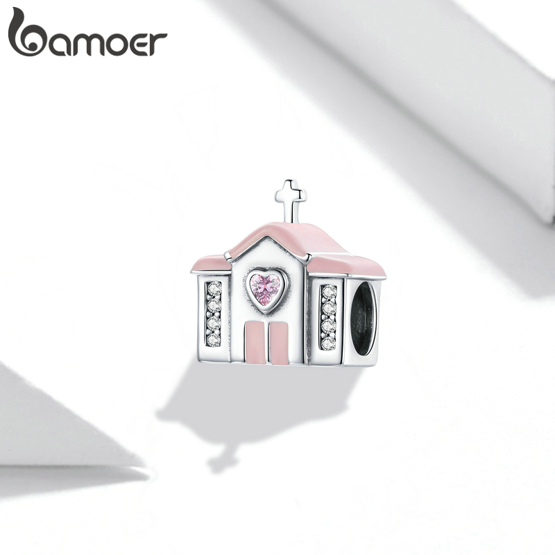 Mặt Trang Sức Chính Hãng Bamoer SCC1810 Bằng Bạc 925 100% Hình Nhà Cưới Ngọt Ngào Lãng n Tự Làm Vòng Tay