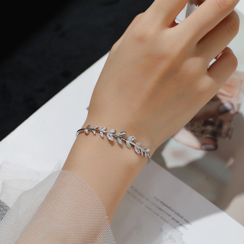 Lắc tay bạc nữ 925 free size lá oliu xinh xắn trẻ trung Dế Bạc - LT4415