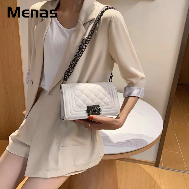 Menas Túi Đeo Chéo Vai Bằng Da PU Họa Tiết Hình Thoi Thời Trang Dễ Phối Đồ Dành Cho Nữ