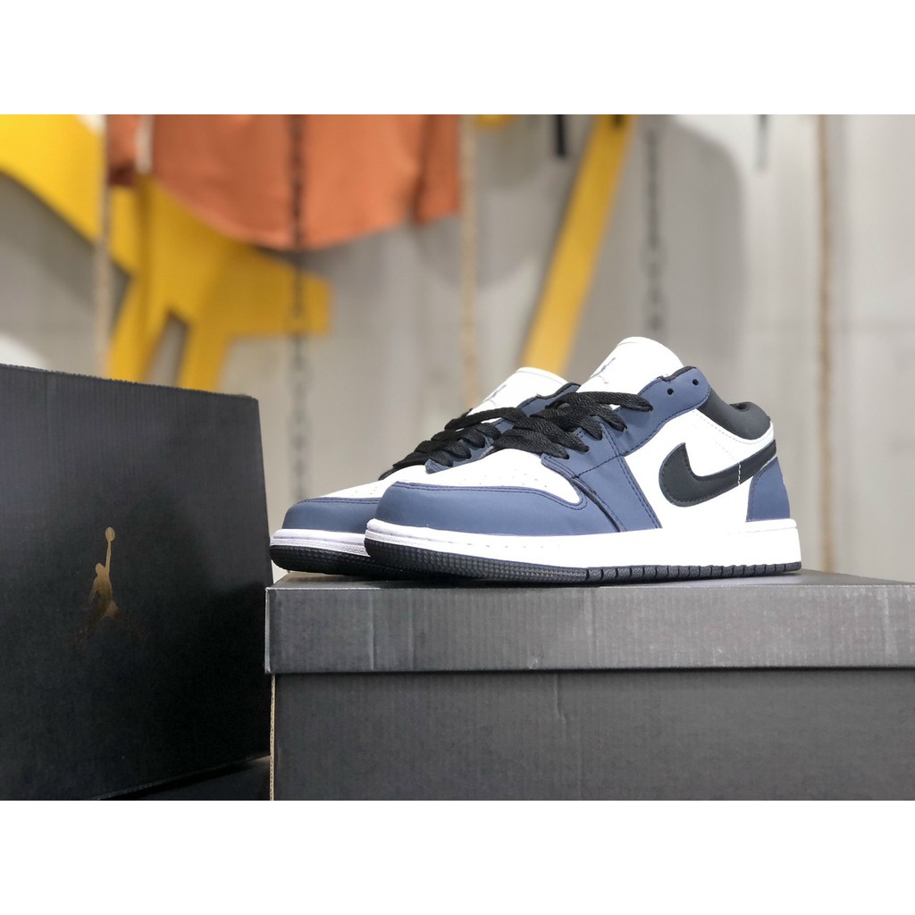 Giày Sneaker Jordan 1 Low Navy Da nhăn Fullbox, Giày thể thao nam nữ jordan 1 xanh navy hàng đẹp, đi êm chân