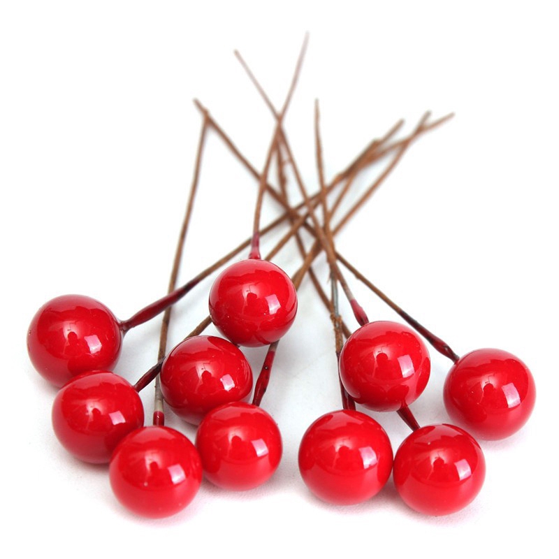 Set 50 quả mọng nhân tạo màu đỏ dùng cho trang điểm cây thông Noel xinh xắn