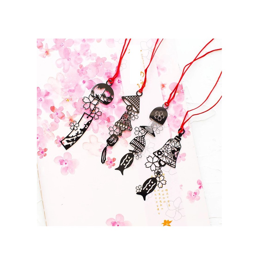 Bookmark chuông gió Furin Nhật bản cổ trang kim loại mỏng đánh dấu trang