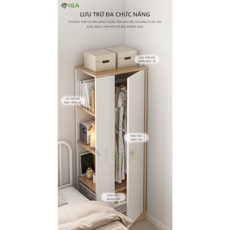 Tủ quần áo đa tầng vân gỗ trắng nhiều ngăn sức chứa lớn phòng khách IGA- GP222