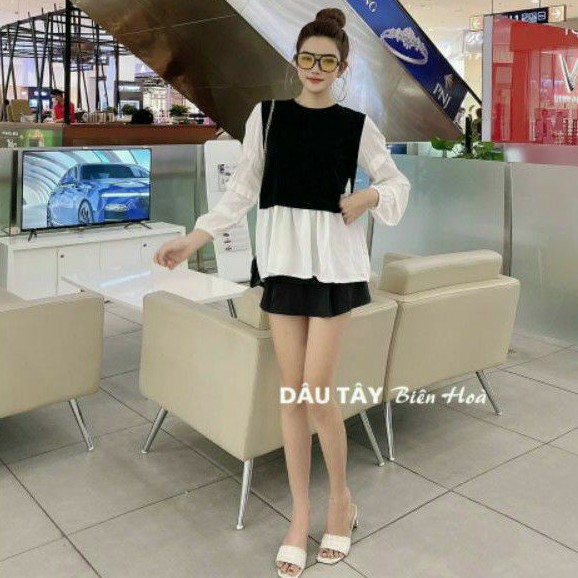 Áo babydoll thun phối voan dầy kèm hình thật 100%