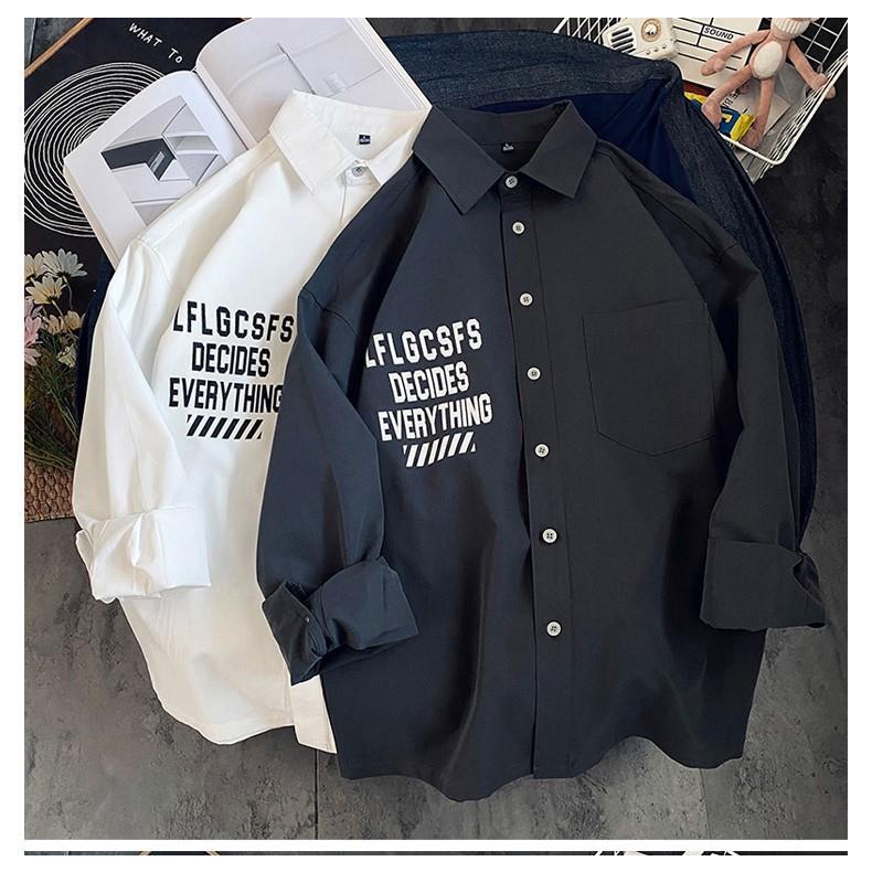 Áo Sơ Mi Tay Dài Có Cổ Họa Tiết Chữ Phong Cách Hàn Quốc Thời Trang Cho Nam/Nữ