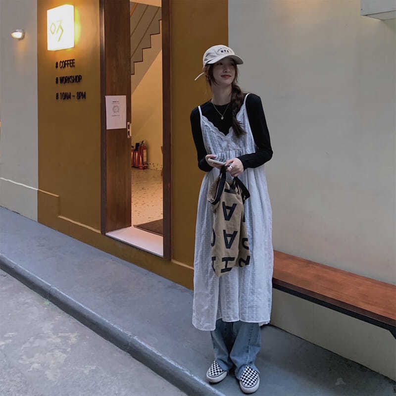 IMAODOU Đầm hai dây dáng dài chất liệu mỏng nhẹ thời trang mùa hè độc đáo 2023