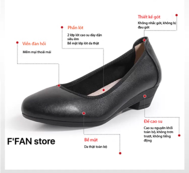 Giày Tiếp Viên Hàng Không [DA THẬT] Nữ Công Sở Văn Phòng Mũi Tròn Gót vuông FFAN STORE