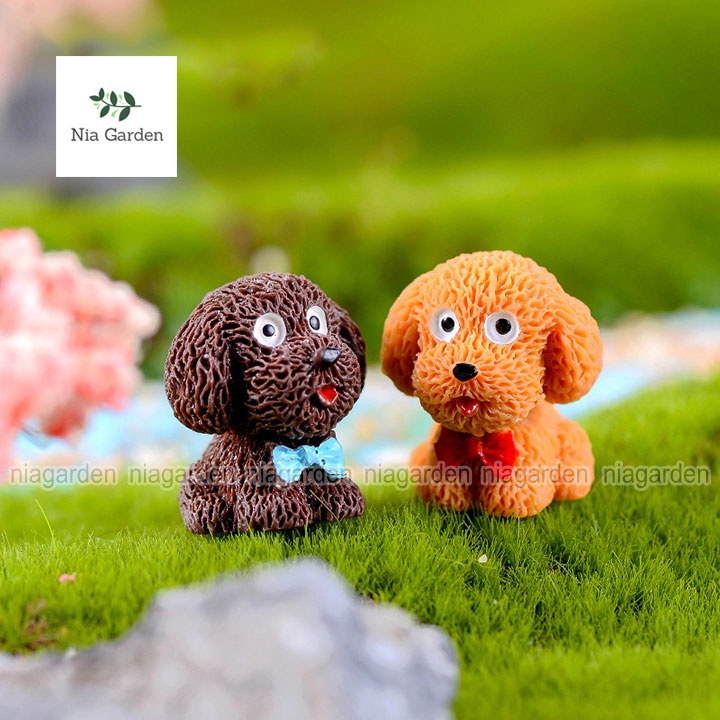 Tiểu cảnh trang trí chậu cây vườn terrarium bể cá mô hình chó Poodle mini Nia Garden N5