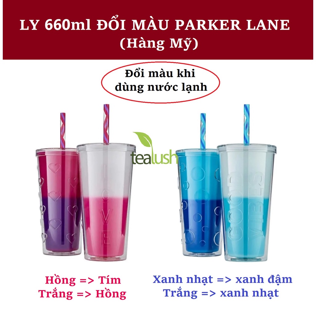 Ly đổi màu Parker Lane Color Changing Tumbler 660ml kèm ống hút (hàng Mỹ)