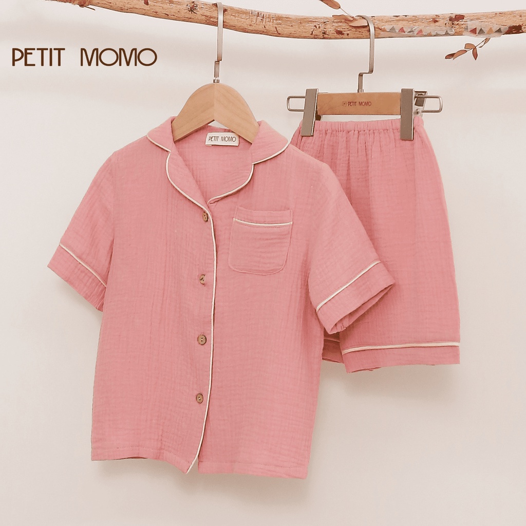 Bộ Pyjama Cho Bé Từ 16 Tuổi Ngắn Tay Họa Tiết Xinh Xắn PETIT MOMO Vải Muslin Cao Cấp H121