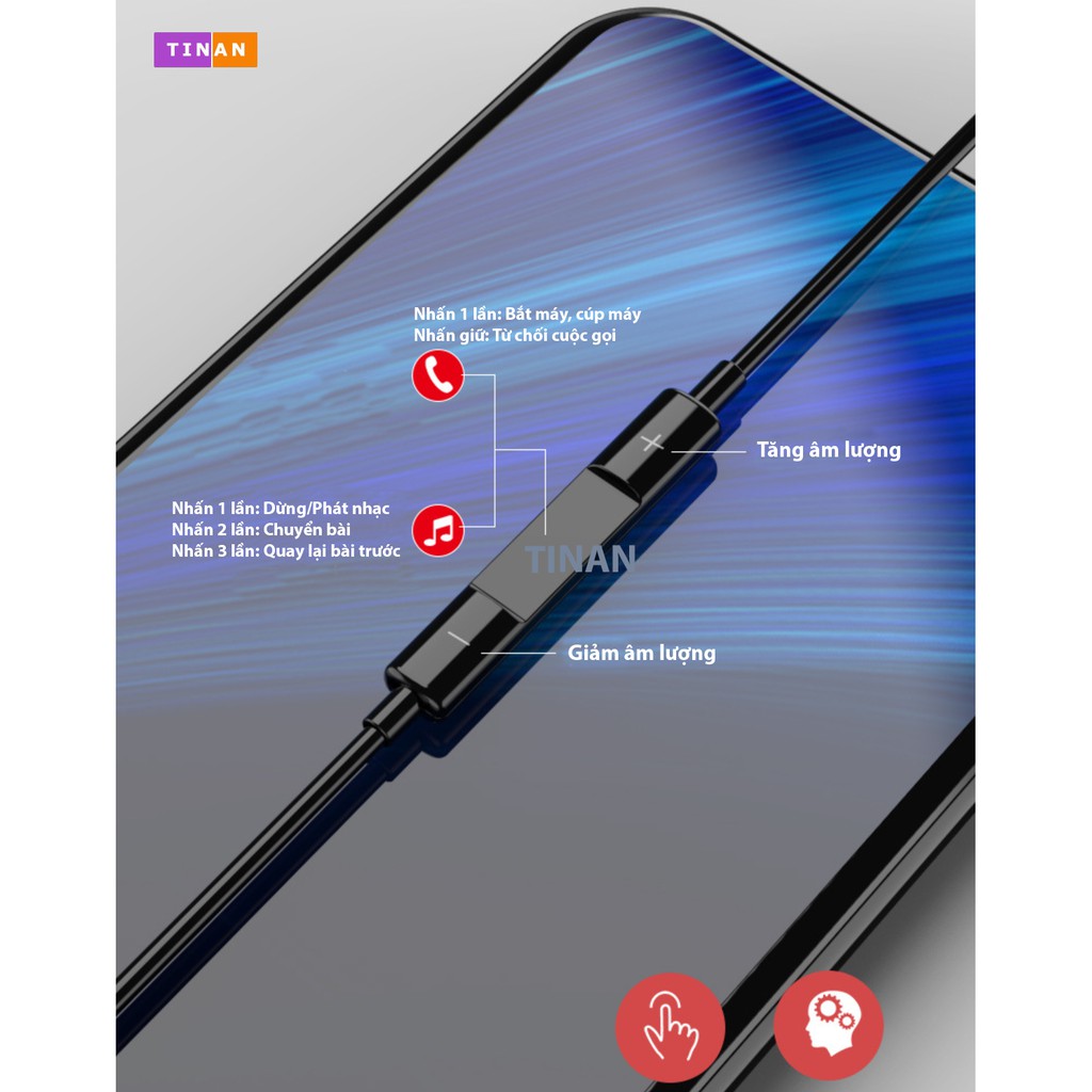 Tai nghe có dây,Tai nghe có mic,TinAn AT100 Jack 3.5 Tích hợp Micro và Nút điều chỉnh âm lượng