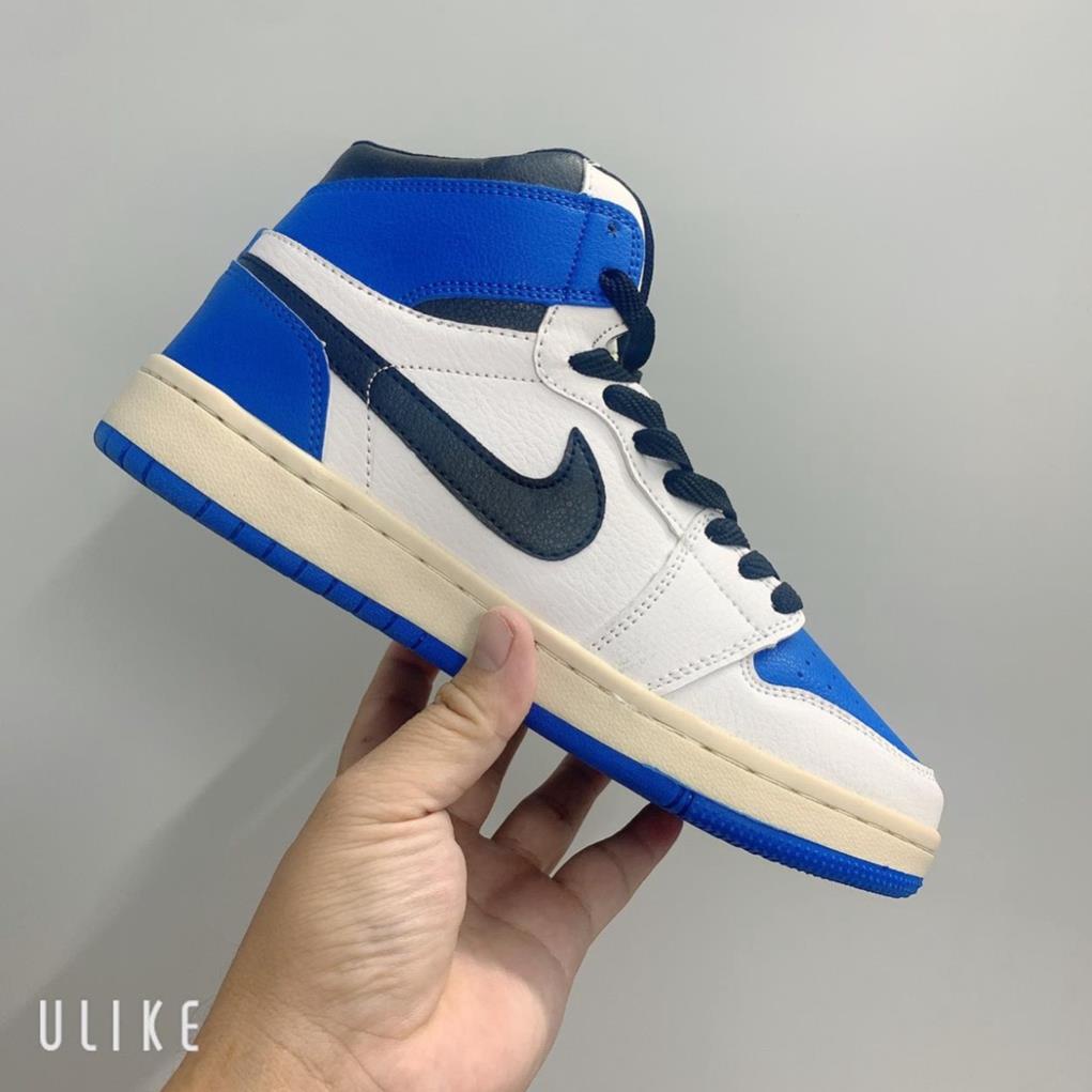 Giày jordan 1 cổ cao màu xanh dương traviscost bản trung da nhăn