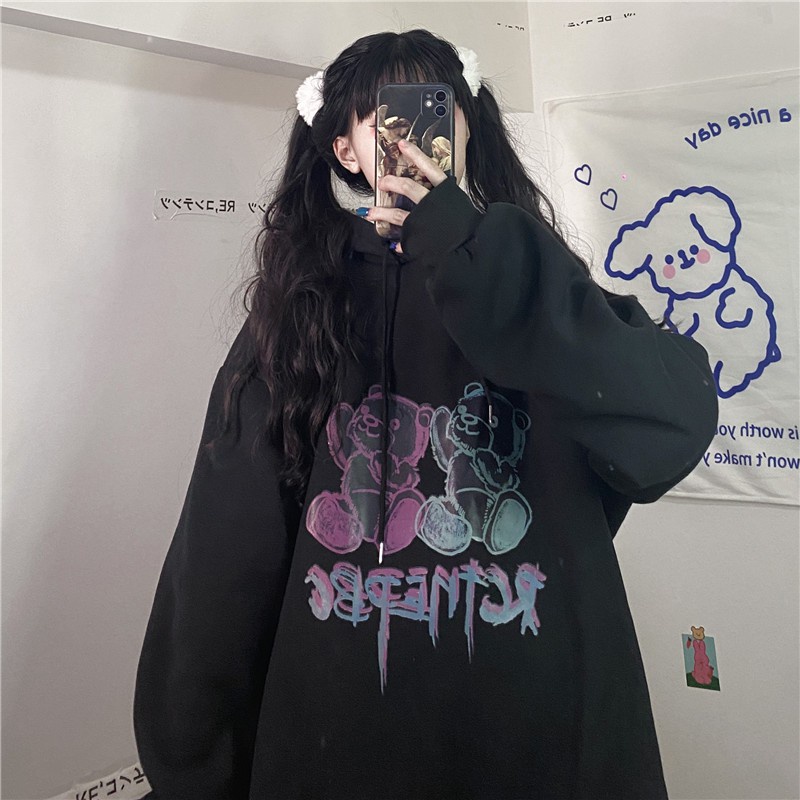 Áo hoodie Unisex MADELA, Áo nỉ form rộng in Hình Gấu
