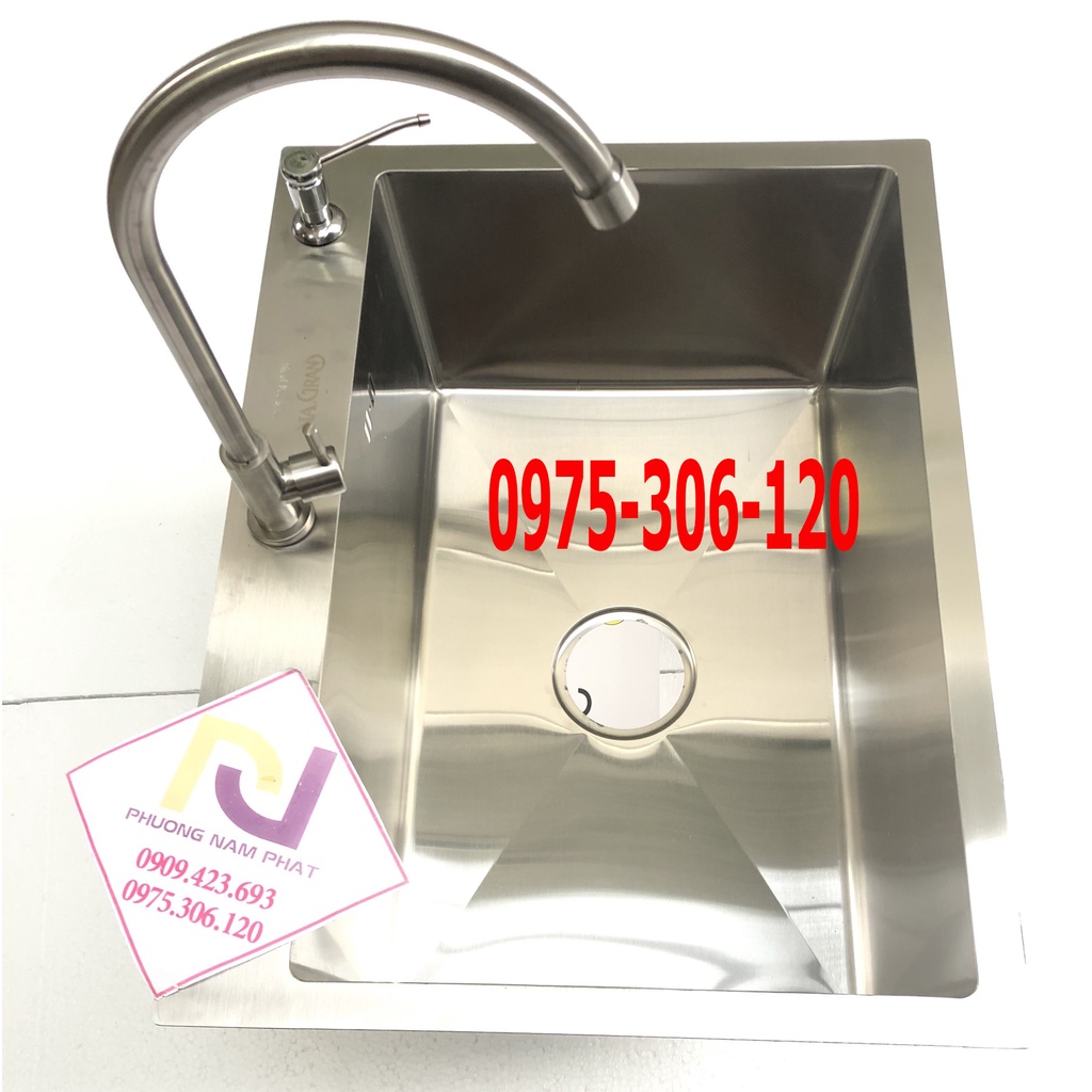 Combo Chậu Rửa Chén Bát INOX SUS 304 N17 6045 NA.GRAND và Xả và Rổ và Vòi chén Lạnh và Bình rửa chenn
