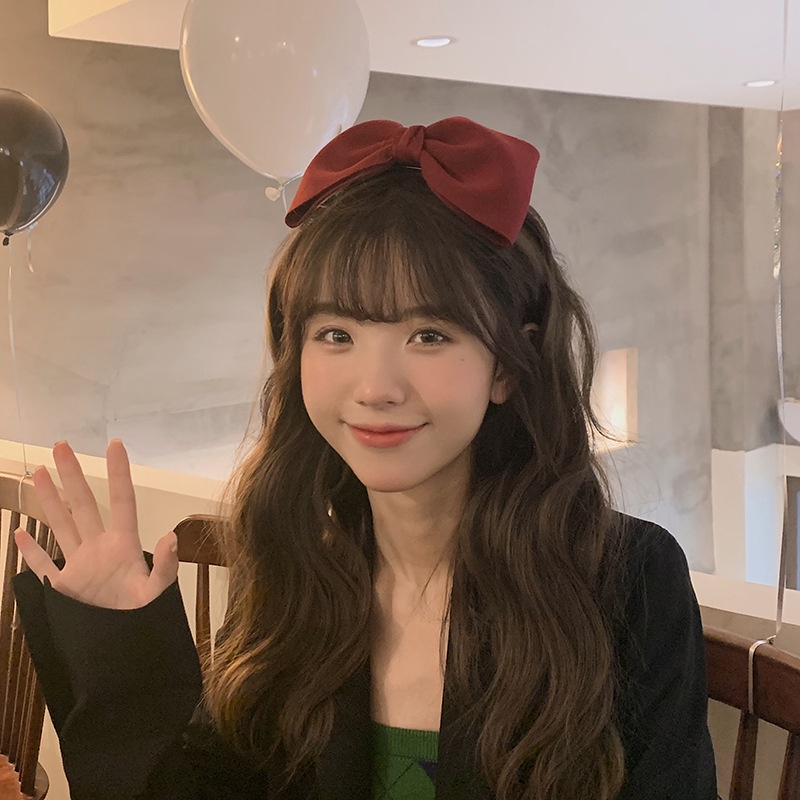 Kẹp Tóc Hình Nơ Lớn Màu Đỏ/Đen Phong Cách Retro Pháp Thời Trang Cho Nữ