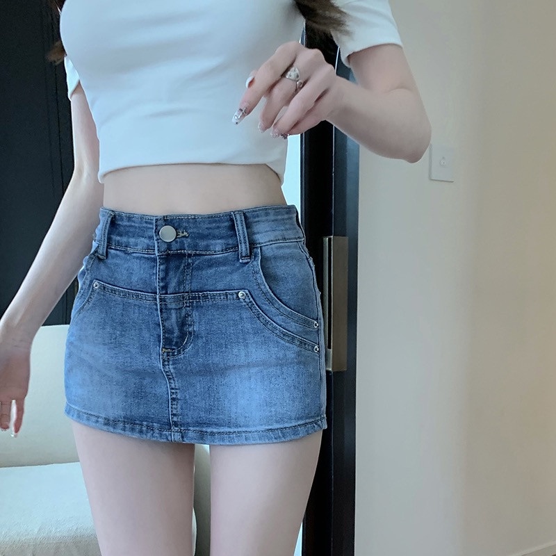 Chân Váy Denim Lưng Cao Thời Trang Dành Cho Nữ