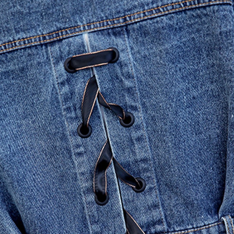 Áo khoác denim tay dài thiết kế cổ bẻ thanh lịch