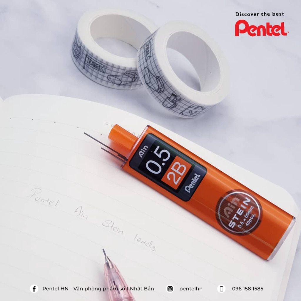 Ruột Chì Kim Pentel Ain Stein 2B Ngòi 0.2/0.3/0.5/0.7/0.9mm  | Cấu Trúc Tổ Ong Siêu Cứng | Nét Viết Trơn Mượt