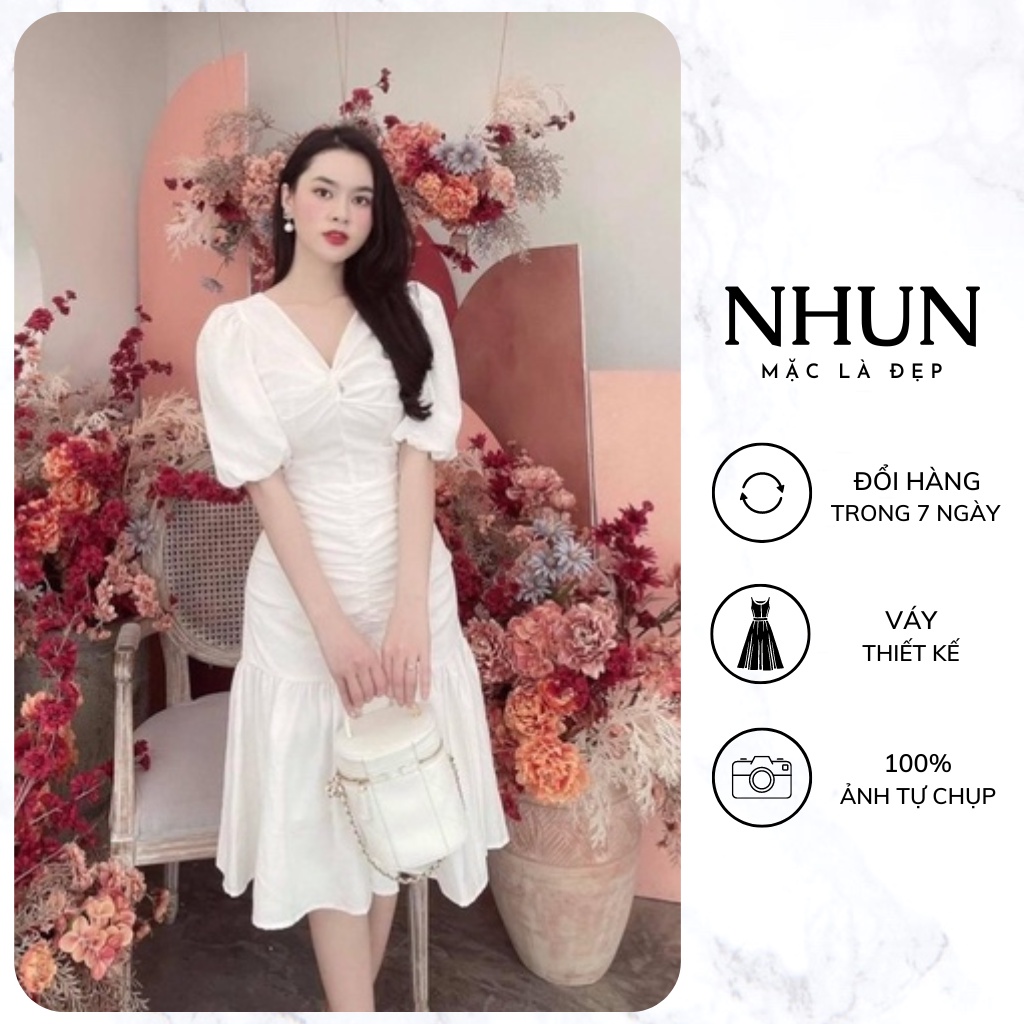 Đầm nữ váy đuôi cá thiết kế xoắn ngực dúm thân eo tay bồng sang chảnh mặc đi đâu cũng đẹp N6