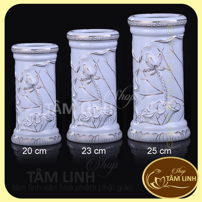 Ống đựng nhang Bạch Ngọc Sen Nổi Bằng Sứ Cao Cấp - Loại 1