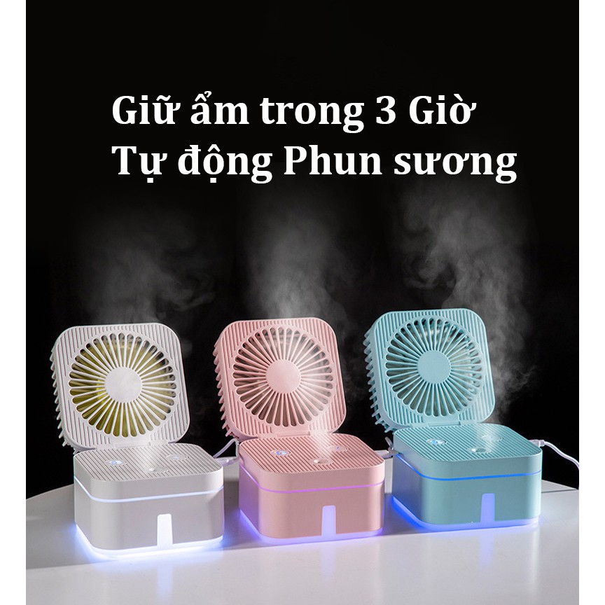 Quạt Để Bàn Mini Phun Sương Tự Động Tạo Ẩm Trong 3H, Có Đèn Led 7 Màu Cực Đẹp, Phù Hợp Cho Dân Văn Phòng