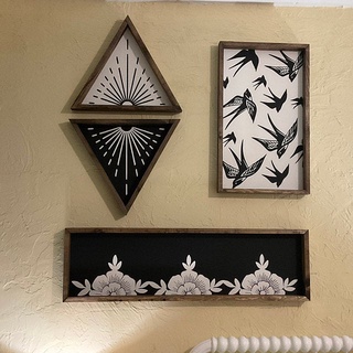 Tranh gỗ handmade - tia nắng mặt trời tam giác - Decor phong cách vintage