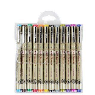 Bút line Superior, bút đi nét set 12 cây màu đầu lông brush ngòi 1.5mm kháng nước không bị loang màu