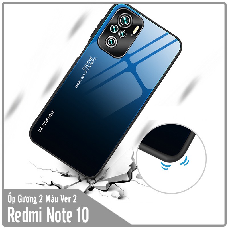 Ốp lưng cho Xiaomi Redmi Note 10 gương cứng 2 màu Gradient Ver 2 , viền TPU dẻo đen