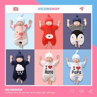 Quần Áo Trẻ Em Sơ Sinh, Bộ Bodysuit Cộc Tay Cho Bé Trai Bé Gái Hình Thú Chất Cotton - [BDC3]