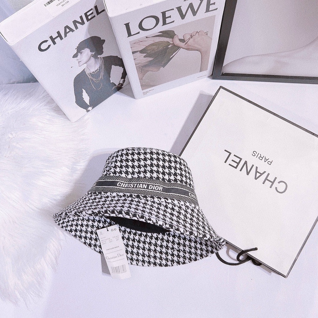 MŨ NÓN BUCKET DIOR VẢI DẠ CARO VIỀN ĐAI - TXGS-N240