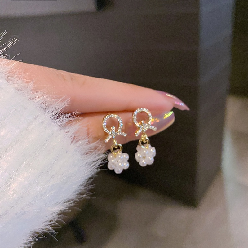 Bông tai mạ bạc 925 phối ngọc trai nhân tạo thiết kế kiểu dáng xinh xắn