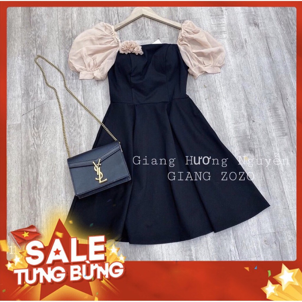 ⚡Flash Sale⚡ Váy Xòe Tay Bồng Phối Voan Chất Tuyết Mưa S226